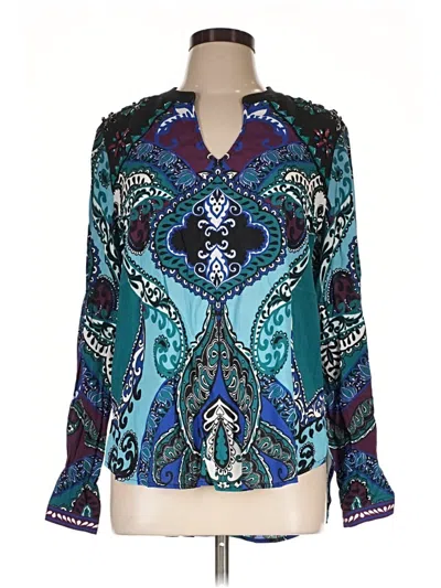 Pre-owned Hale Bob Long Sleeve Blouse In Teal