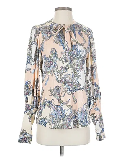 Pre-owned Hale Bob Long Sleeve Blouse In White