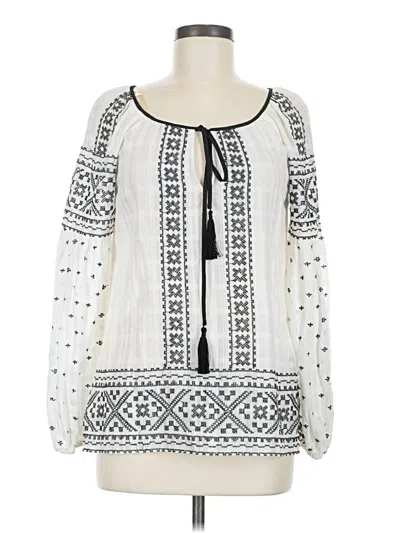 Pre-owned Hale Bob Long Sleeve Blouse In White