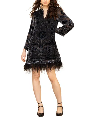 Hale Bob Long Sleeve Deborah Silk-blend Mini Dress In Black