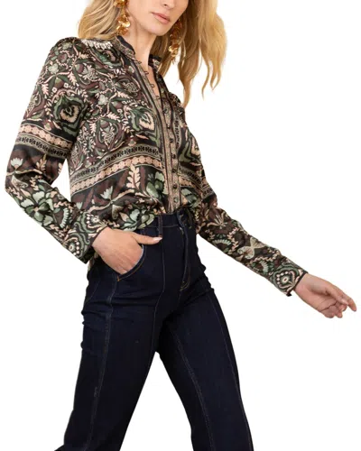 Hale Bob Long Sleeve Etta Silk Woven Blouse In Multi