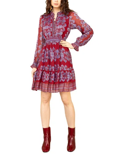 Hale Bob Long Sleeve Jaycee Silk-blend Mini Dress In Multi