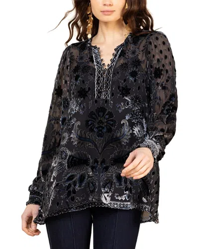 Hale Bob Long Sleeve Julissa Silk-blend Blouse In Black
