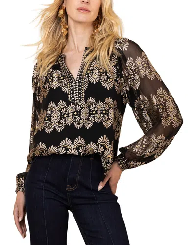 Hale Bob Long Sleeve Lexie Silk-blend Blouse In Black