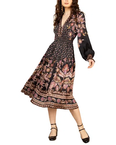 Hale Bob Long Sleeve Raquel Midi Dress In Multi
