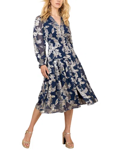 Hale Bob Long Sleeve Raquel Silk-blend Midi Dress In Blue