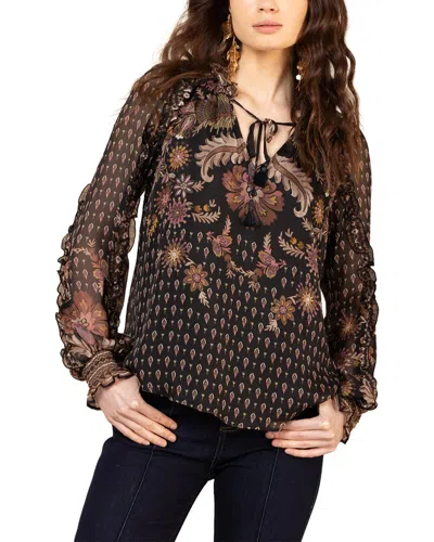Hale Bob Long Sleeve Robin Silk Blouse In Animal Print