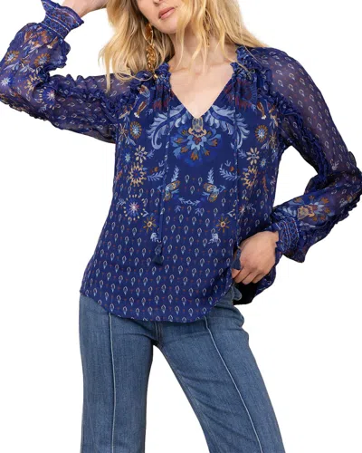 Hale Bob Long Sleeve Robin Silk Blouse In Blue