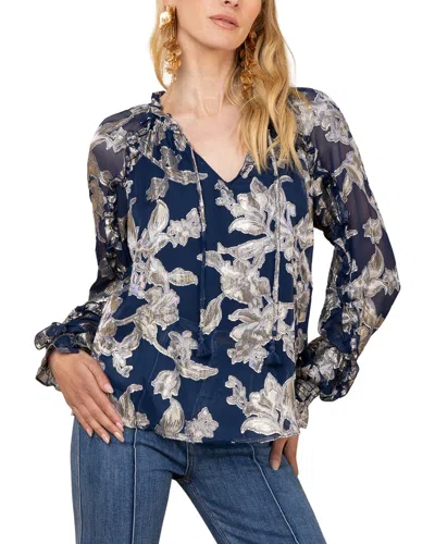 Hale Bob Long Sleeve Robin Silk-blend Blouse In Blue