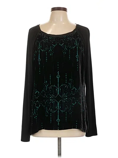 Pre-owned Hale Bob Long Sleeve Silk Top Black Square Neckline Tops
