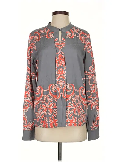 Pre-owned Hale Bob Long Sleeve Silk Top Gray Paisley Pattern Mock Neckline Tops