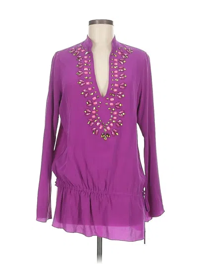 Pre-owned Hale Bob Long Sleeve Silk Top Purple Plunge Neckline Tops