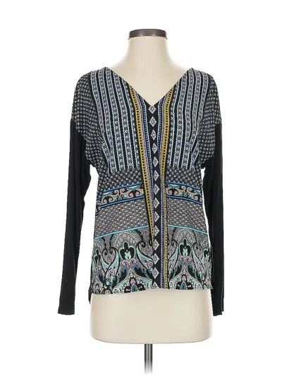 Pre-owned Hale Bob Long Sleeve Top Black Plunge Neckline Tops