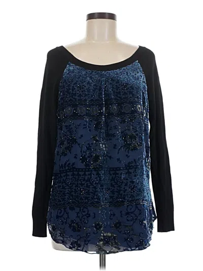 Pre-owned Hale Bob Long Sleeve Top Blue Scoop Neck Tops