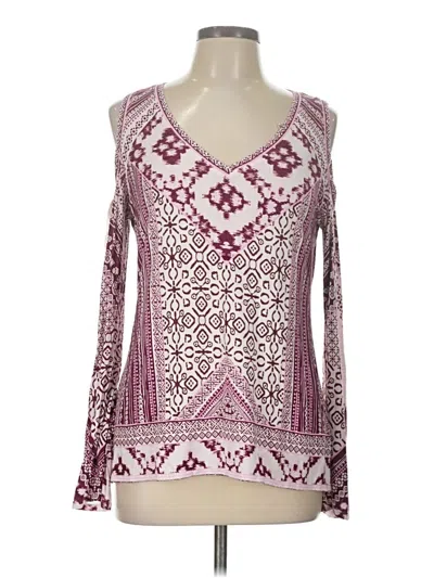 Pre-owned Hale Bob Long Sleeve Top Burgundy Cold Shoulder Neckline Tops