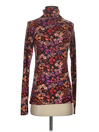 Pre-owned Hale Bob Long Sleeve Top Purple Floral Pattern Turtleneck Tops