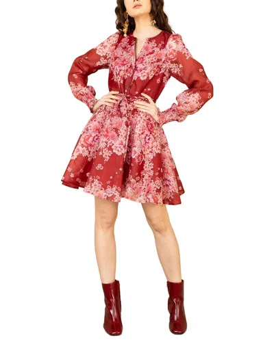 Hale Bob Long Sleeve Violeta Silk & Linen-blend Mini Dress In Red