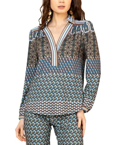 Hale Bob Long Sleeve Zayla Blouse In Blue