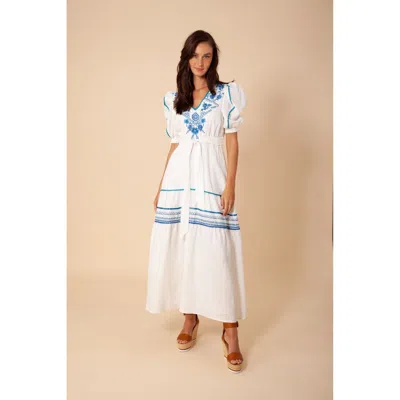 Hale Bob Lorna Embroidered Linen Maxi Dress In White