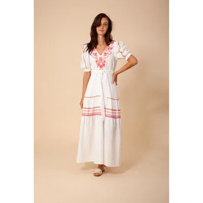 Hale Bob Lorna Embroidered Linen Maxi Dress In White