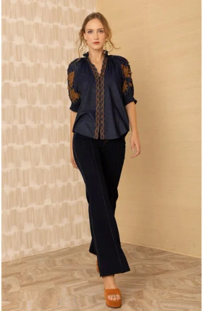 Hale Bob Madisyn Embroidered Top In Blue