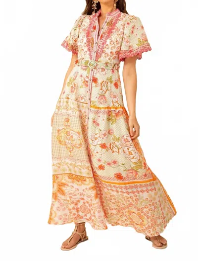 Hale Bob Maggie Belted Linen Dress In Pink/ivory In Multi