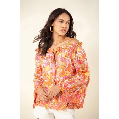 Hale Bob Mai Embroidered Eyelet Top In Pink