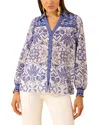 Hale Bob Marceline Long Sleeve Silk-blend Top In Blue