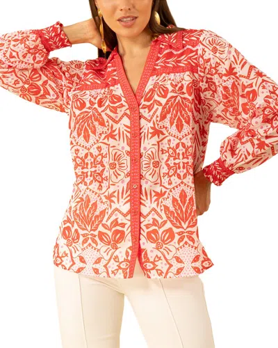 Hale Bob Marceline Long Sleeve Silk-blend Top In Orange
