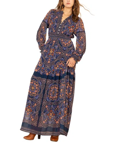 Hale Bob Marisol Long Sleeve Maxi Dress In Blue