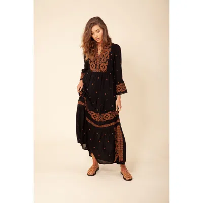 Hale Bob Marja Embroidered Maxi Dress In Brown