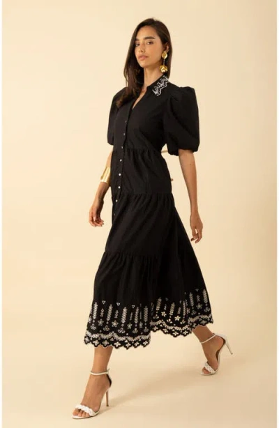 Hale Bob Martha Embroidered Poplin Maxi Dress In Black