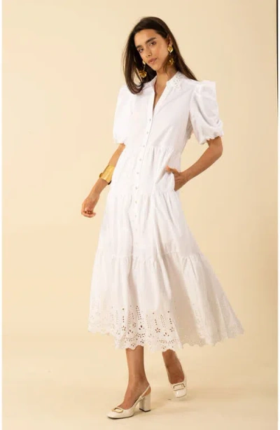 Hale Bob Martha Embroidered Poplin Maxi Dress In White