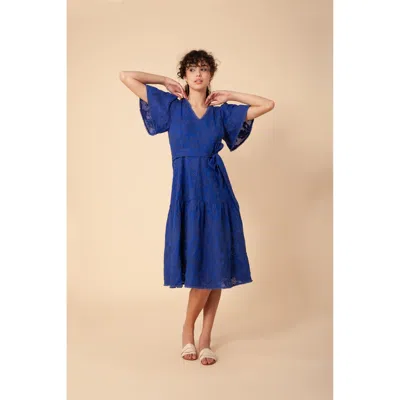 Hale Bob Mavis Embroidered Midi Eyelet Dress In Blue