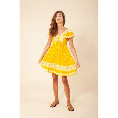 Hale Bob Mena Embroidered Dress In Yellow