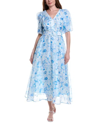 Hale Bob Mercy Silk & Linen-blend Midi Dress In Blue