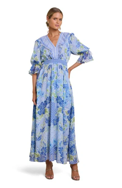 Hale Bob Meridian Chiffon Maxi Dress In Blue