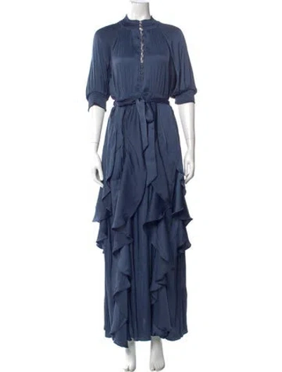Pre-owned Hale Bob Mock Neck Long Dress In Blue