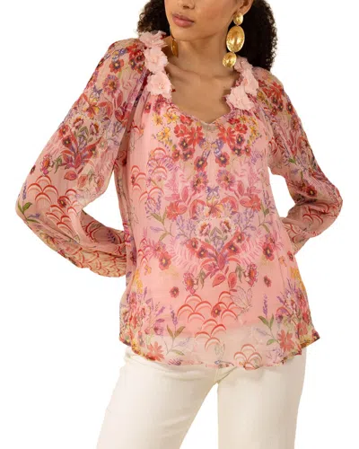 Hale Bob Monica Long Sleeve Silk Blouse In Pink