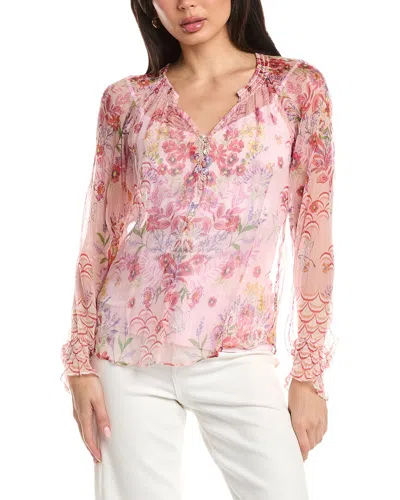 Hale Bob Monica Long Sleeve Silk Blouse In Pink