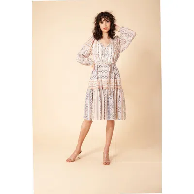 Hale Bob Monique Voile Midi Dress In Neutral