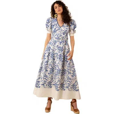 Hale Bob Myla Embroidered Maxi Dress In Blue