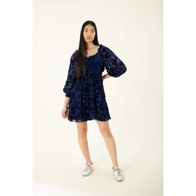 Hale Bob Narva Solid Velvet Burnout Dress In Blue