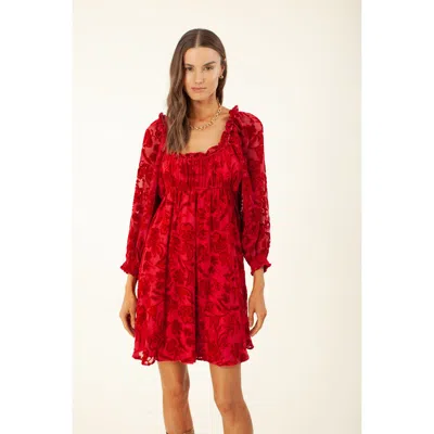 Hale Bob Narva Solid Velvet Burnout Dress In Red