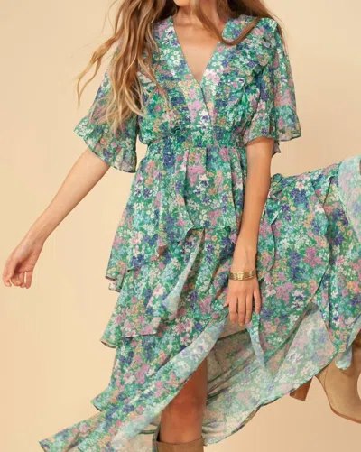 Hale Bob Natasha Tiered Chiffon Dress In Green