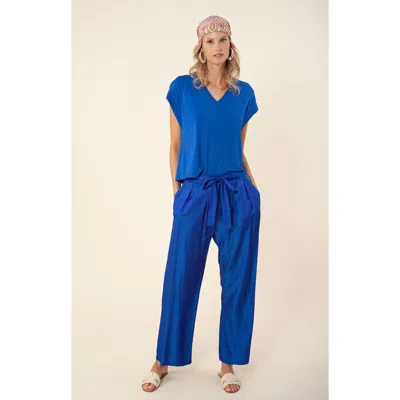 Hale Bob Nena Solid Charmeuse Pant In Blue