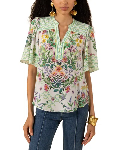 Hale Bob Noah Elbow Sleeve Silk Knit Top In Green