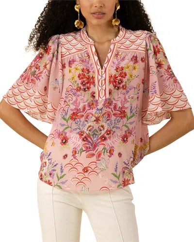 Hale Bob Noah Elbow Sleeve Silk Knit Top In Multi