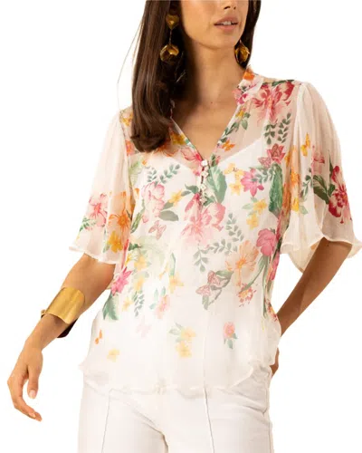 Hale Bob Noemi Short Sleeve Silk Top In Neutral