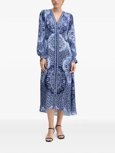 Hale Bob Noor V-neck Printed Midi Dress In Blue